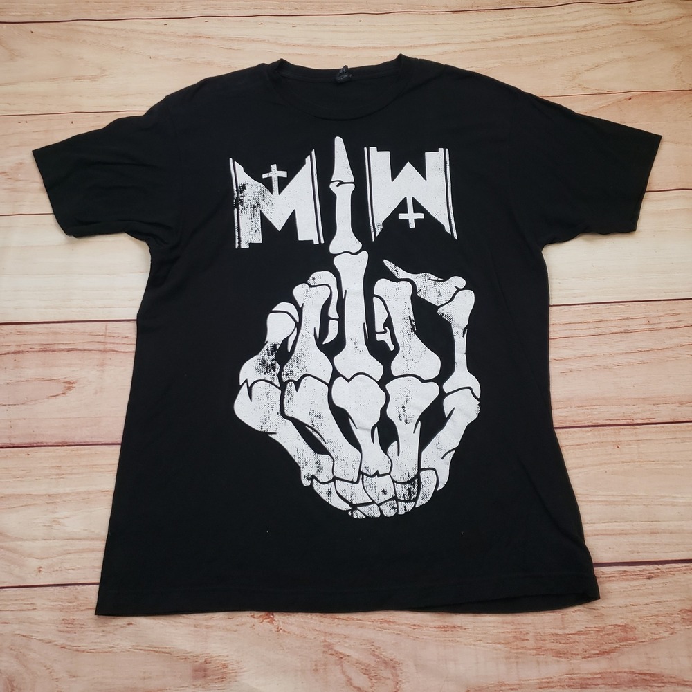 Motionless In White MIW‎ Skeleton Middle Finger Black Graphic T-Shirt Mens L